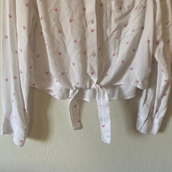 Rails Anthropologie Womens Blouse Crop Val Scribble Heart Size M Button Up White - Picture 6 of 16